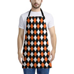 Orange Black And White Harlequin Print Apron