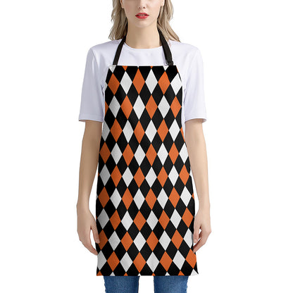 Orange Black And White Harlequin Print Apron