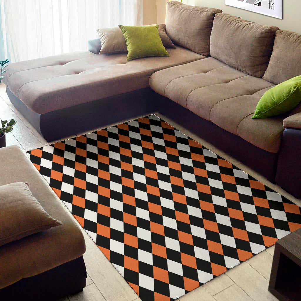 Orange Black And White Harlequin Print Area Rug