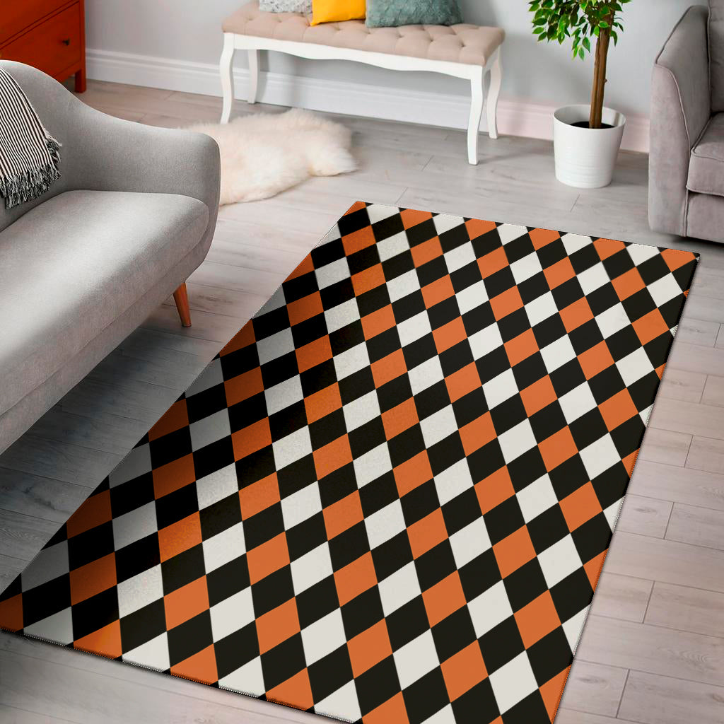Orange Black And White Harlequin Print Area Rug