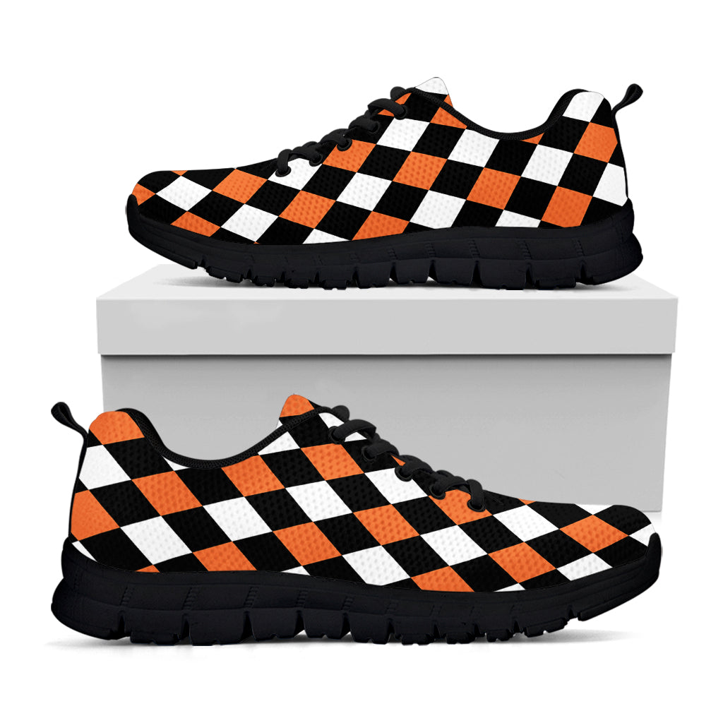 Orange Black And White Harlequin Print Black Sneakers