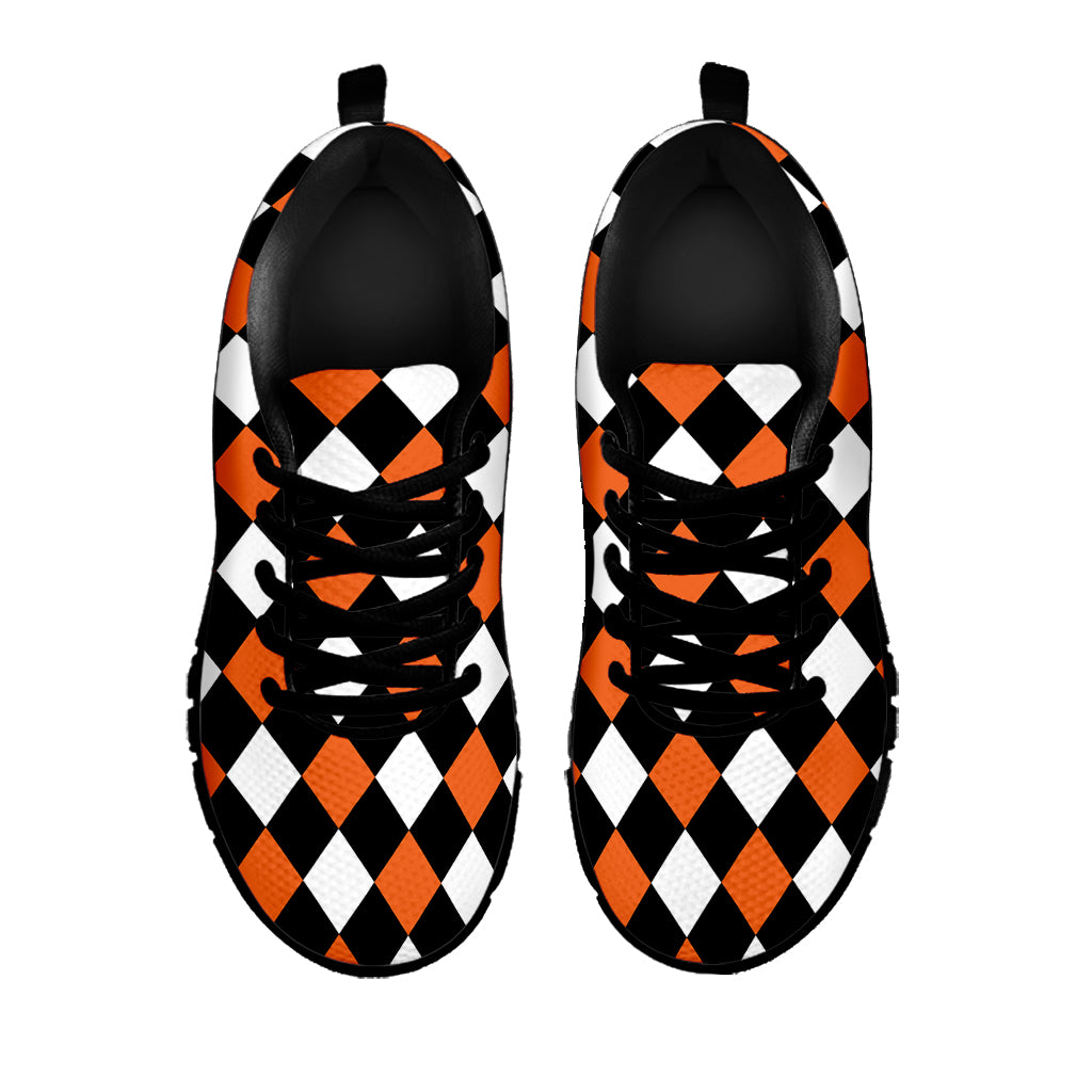 Orange Black And White Harlequin Print Black Sneakers