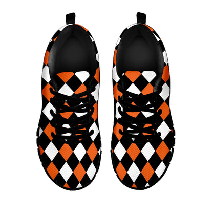 Orange Black And White Harlequin Print Black Sneakers
