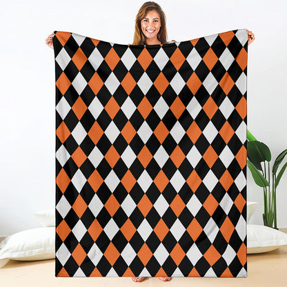 Orange Black And White Harlequin Print Blanket