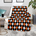 Orange Black And White Harlequin Print Blanket