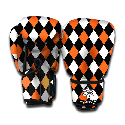 Orange Black And White Harlequin Print Boxing Gloves