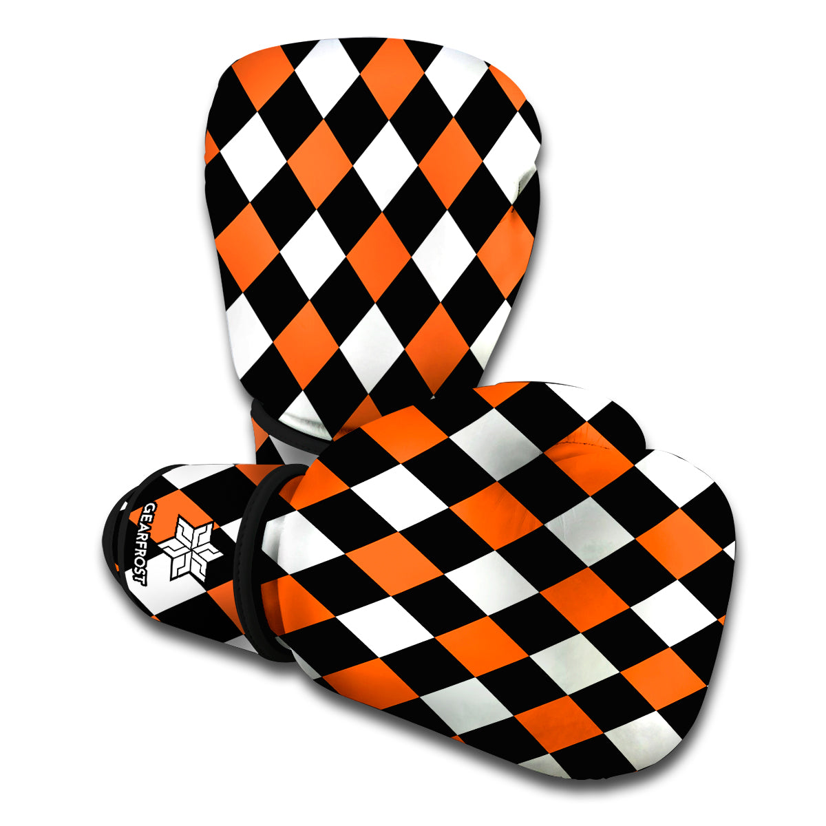 Orange Black And White Harlequin Print Boxing Gloves