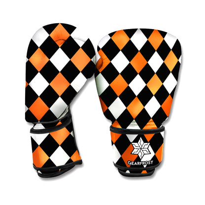 Orange Black And White Harlequin Print Boxing Gloves