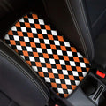 Orange Black And White Harlequin Print Car Center Console Cover