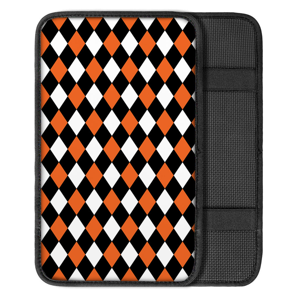 Orange Black And White Harlequin Print Car Center Console Cover