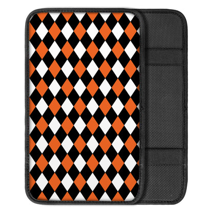 Orange Black And White Harlequin Print Car Center Console Cover