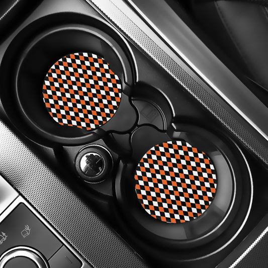 Orange Black And White Harlequin Print Car Coasters