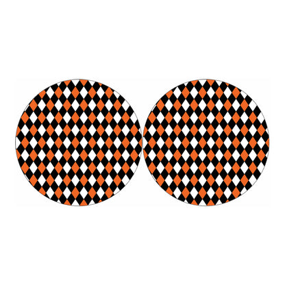 Orange Black And White Harlequin Print Car Coasters