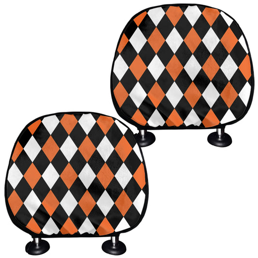 Orange Black And White Harlequin Print Car Headrest Covers