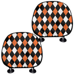 Orange Black And White Harlequin Print Car Headrest Covers