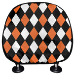 Orange Black And White Harlequin Print Car Headrest Covers