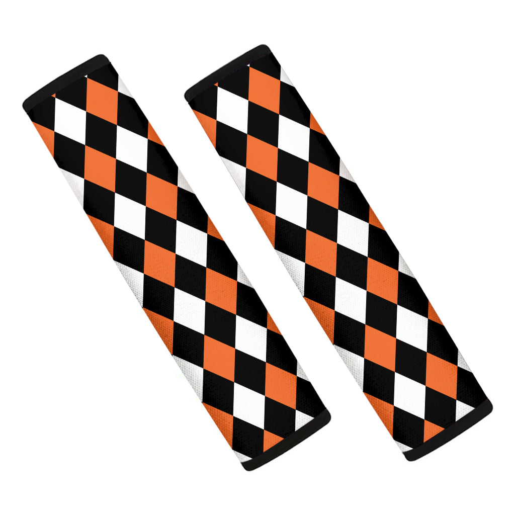 Orange Black And White Harlequin Print Car Seat Belt Covers