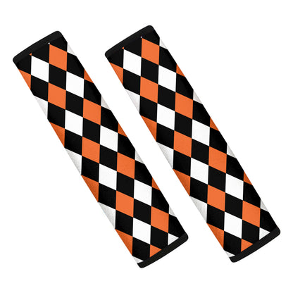 Orange Black And White Harlequin Print Car Seat Belt Covers