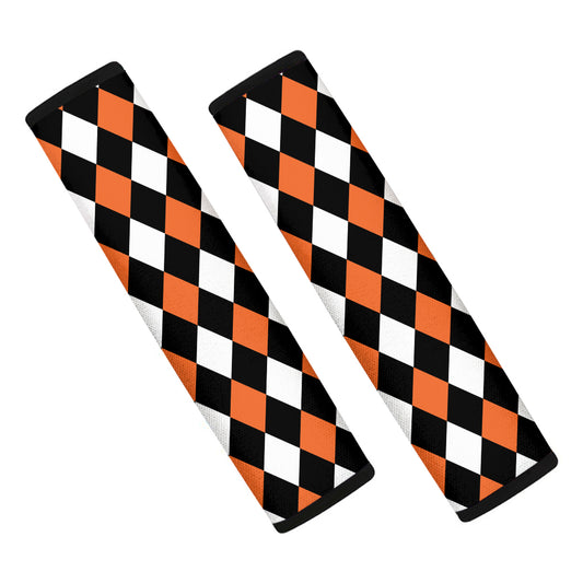 Orange Black And White Harlequin Print Car Seat Belt Covers