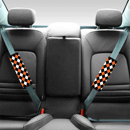 Orange Black And White Harlequin Print Car Seat Belt Covers