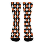 Orange Black And White Harlequin Print Crew Socks