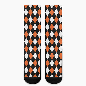 Orange Black And White Harlequin Print Crew Socks