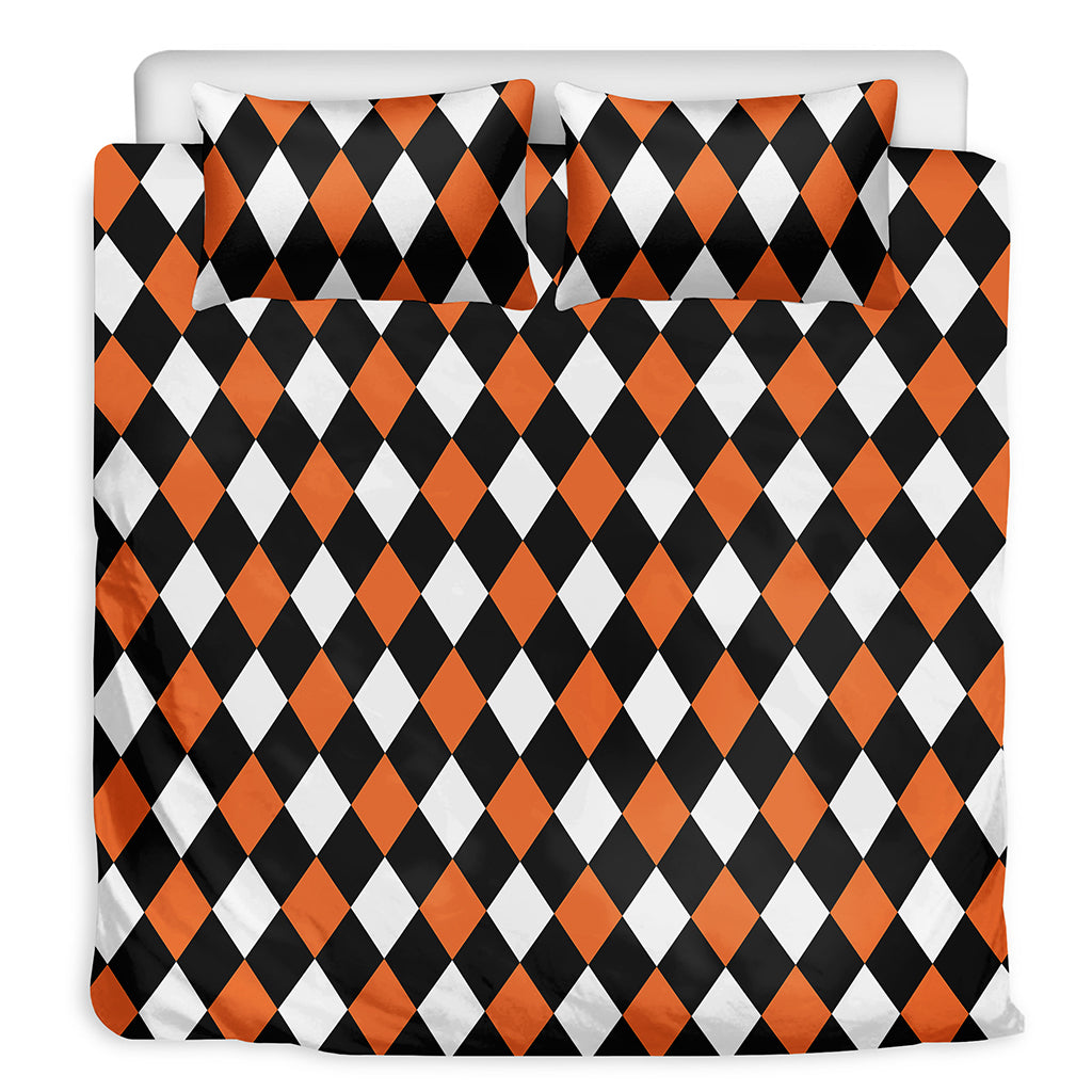 Orange Black And White Harlequin Print Duvet Cover Bedding Set