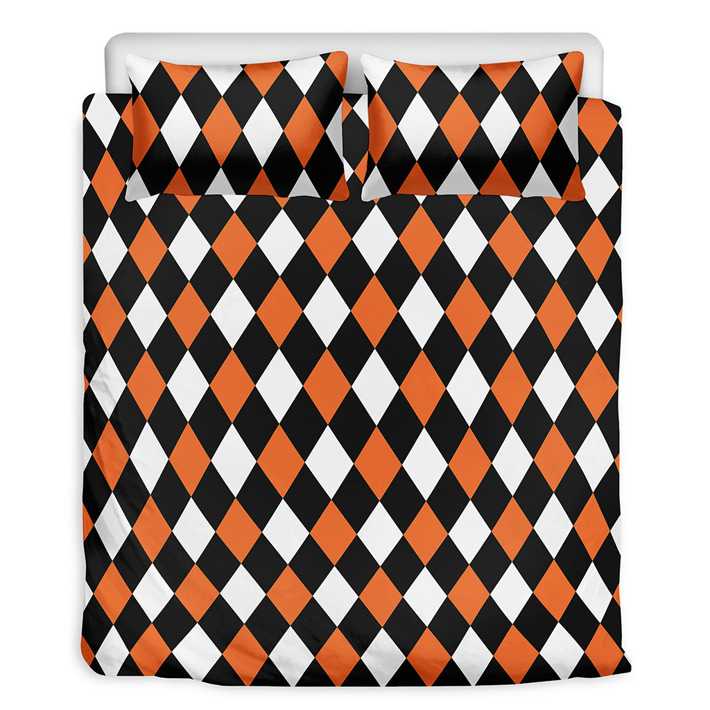Orange Black And White Harlequin Print Duvet Cover Bedding Set