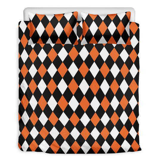 Orange Black And White Harlequin Print Duvet Cover Bedding Set