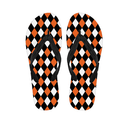 Orange Black And White Harlequin Print Flip Flops