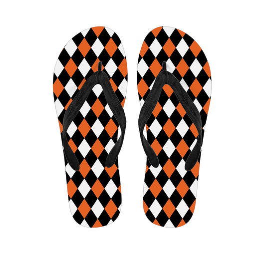 Orange Black And White Harlequin Print Flip Flops