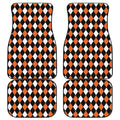 Orange Black And White Harlequin Print Front and Back Car Floor Mats