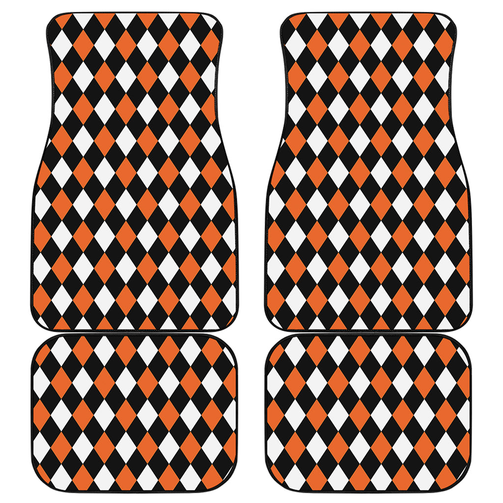 Orange Black And White Harlequin Print Front and Back Car Floor Mats