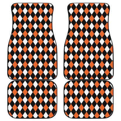Orange Black And White Harlequin Print Front and Back Car Floor Mats
