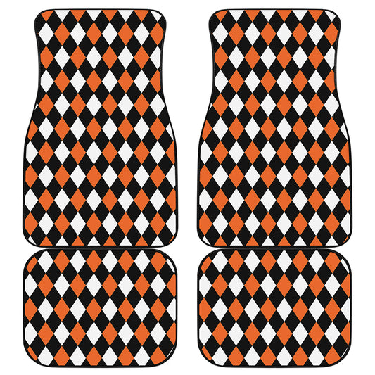 Orange Black And White Harlequin Print Front and Back Car Floor Mats
