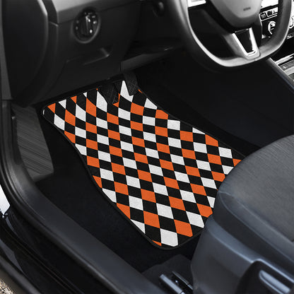 Orange Black And White Harlequin Print Front and Back Car Floor Mats