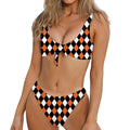 Orange Black And White Harlequin Print Front Bow Tie Bikini