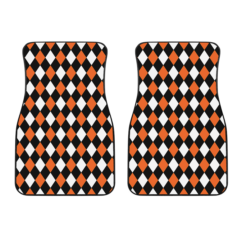 Orange Black And White Harlequin Print Front Car Floor Mats