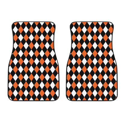 Orange Black And White Harlequin Print Front Car Floor Mats