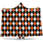 Orange Black And White Harlequin Print Hooded Blanket