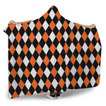 Orange Black And White Harlequin Print Hooded Blanket