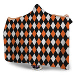 Orange Black And White Harlequin Print Hooded Blanket
