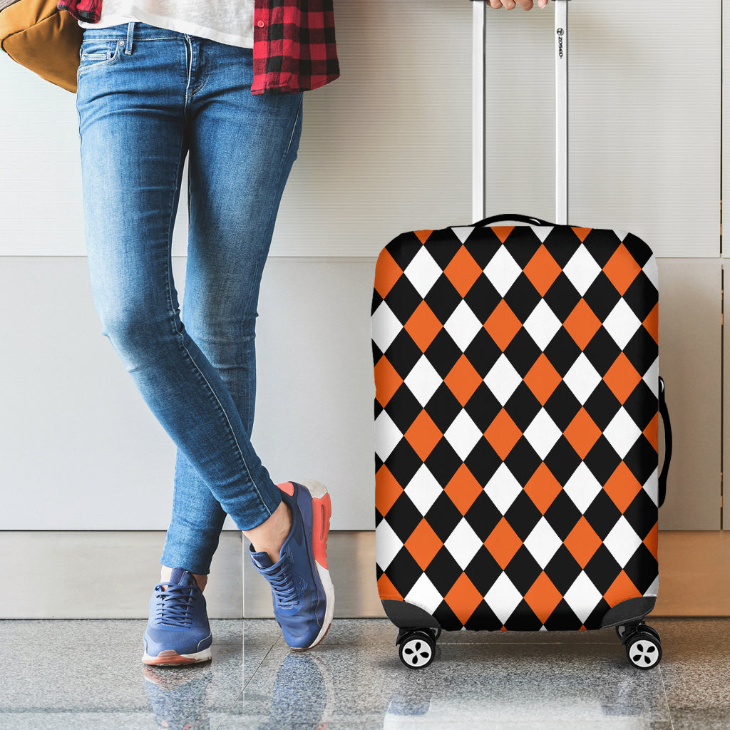 Orange Black And White Harlequin Print Luggage Cover