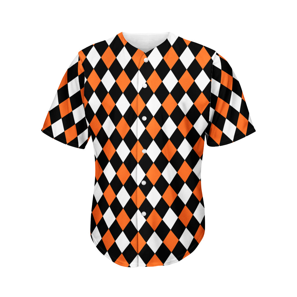 Orange Black And White Harlequin Print Men's Baseball Jersey