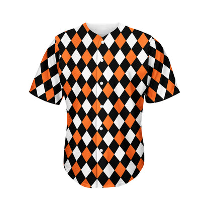 Orange Black And White Harlequin Print Men's Baseball Jersey