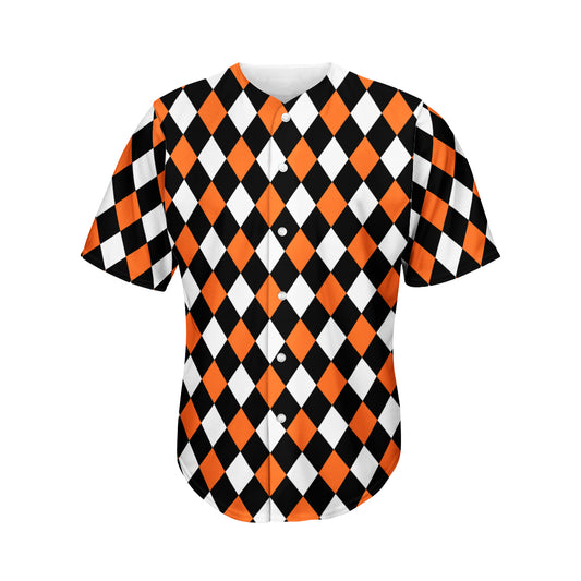 Orange Black And White Harlequin Print Men's Baseball Jersey