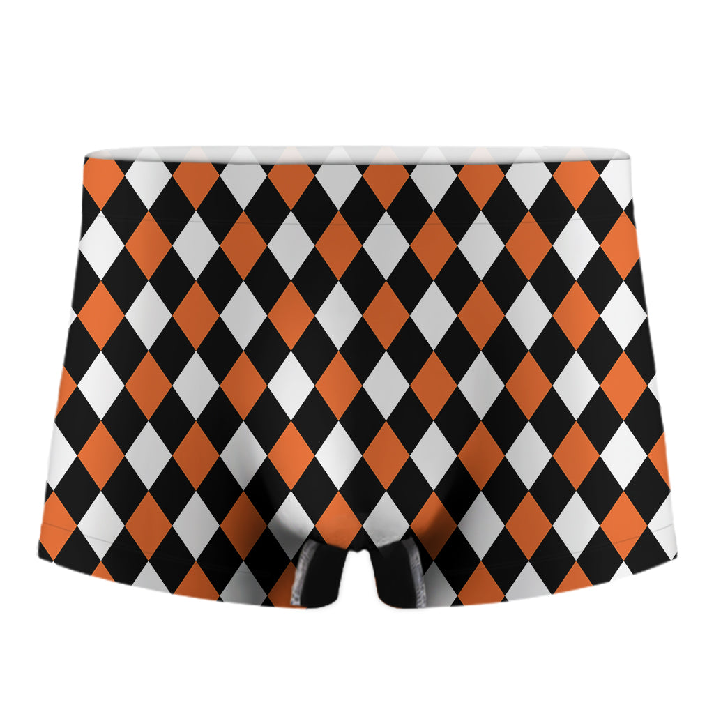 Orange Black And White Harlequin Print Men's Boxer Briefs