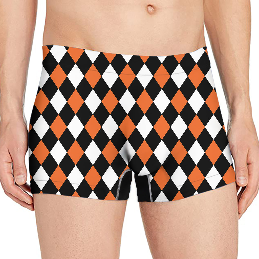 Orange Black And White Harlequin Print Men's Boxer Briefs