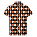 Orange Black And White Harlequin Print Men's Short Sleeve Shirt