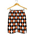 Orange Black And White Harlequin Print Men's Shorts